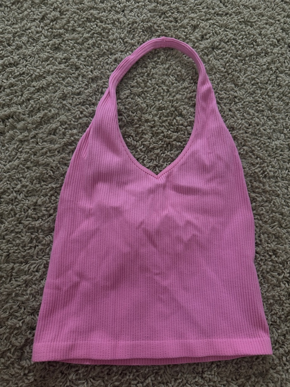 Ribbed Halter Crop Top - Pink